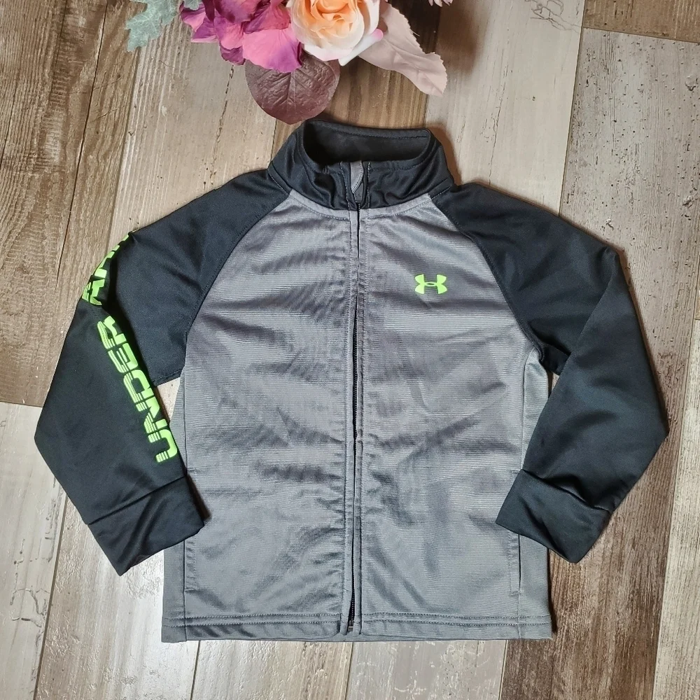 Under Armour Toddler Boy Lightweight Zip-Up Jacket Size 3T Black Gray EUC